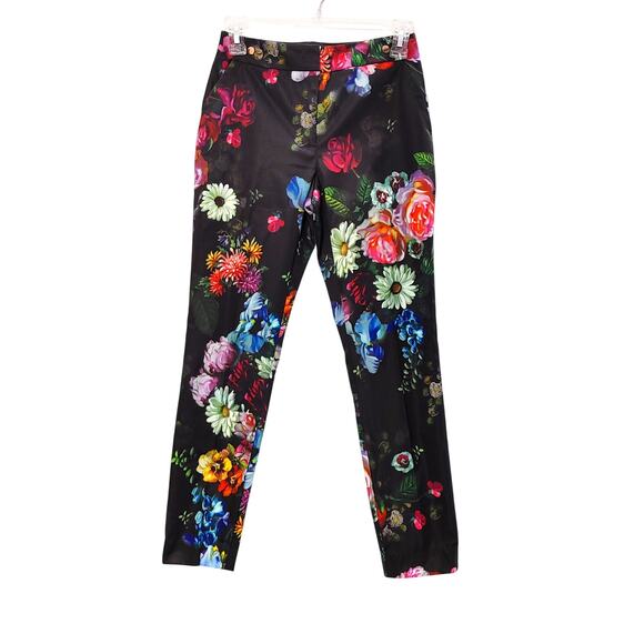 Ted Baker Diemond Oil Painting Floral Trouser Pants Mid Rise Black Womens Size 0 - Picture 3 of 8